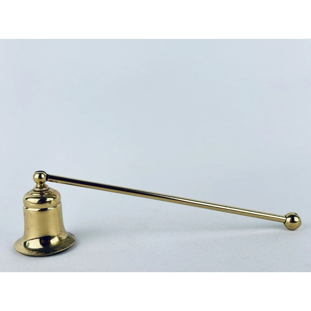 Vintage Golden Solid Brass Candle Extinguish Snuffer Bell w/ Short Handle